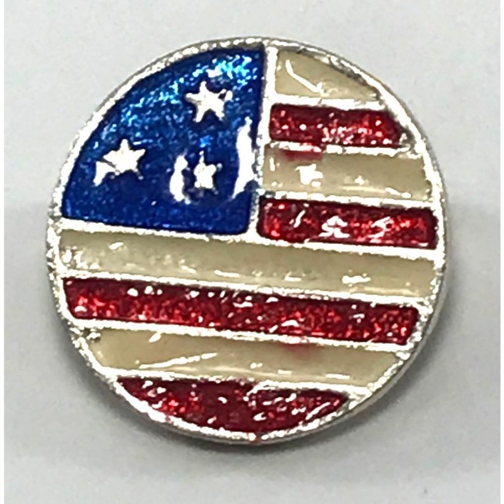 Patriotic Silver Tone Metal & Enamel American Flag Circle Brooch Pin - Picture 2 of 3
